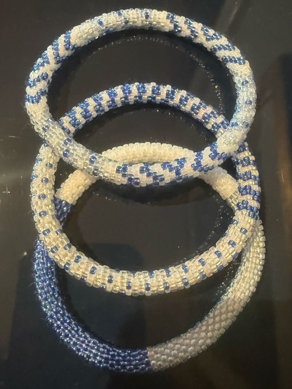 Sashka Roll-on Bracelet Seed Bead Set in Blue and White - 3 Bracelets